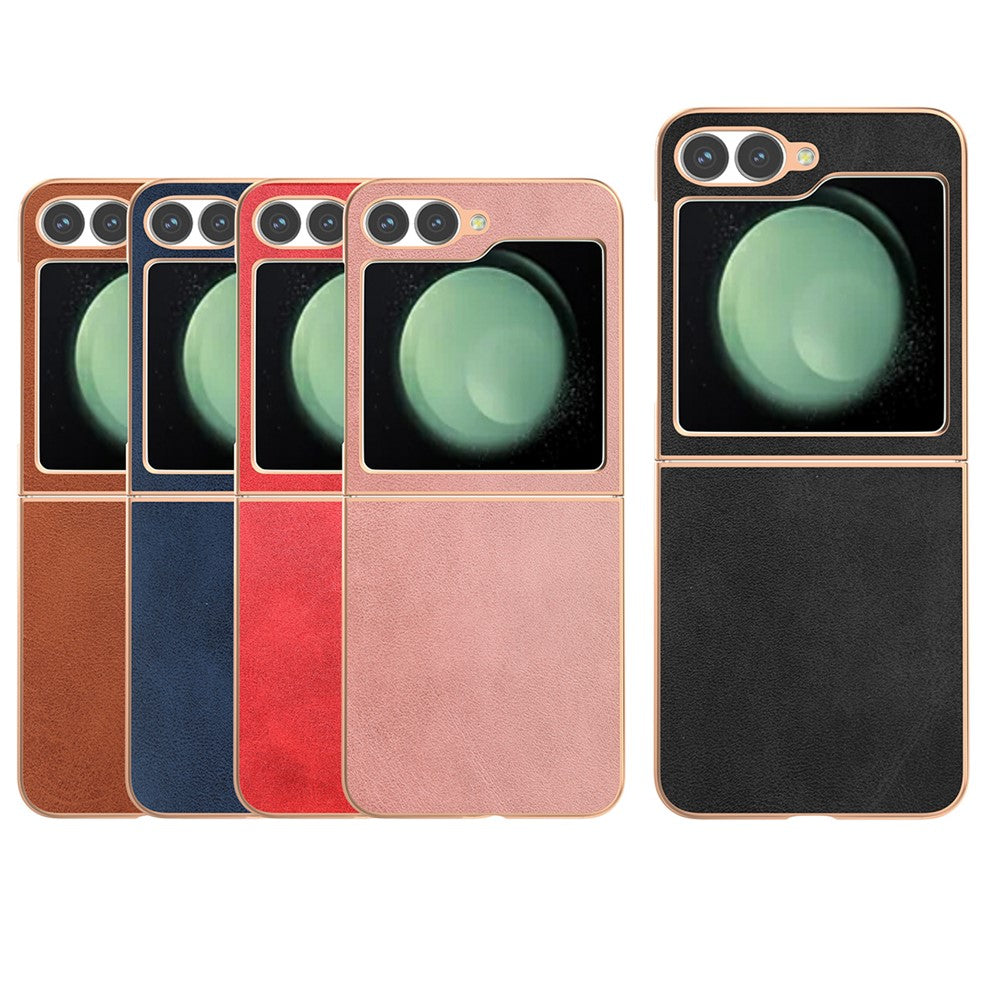 For Samsung Galaxy Z Flip7 FE 5G / Z Flip6 5G Case Electroplating Phone Cover Cowhide Texture PU+TPU Protective Case - Black