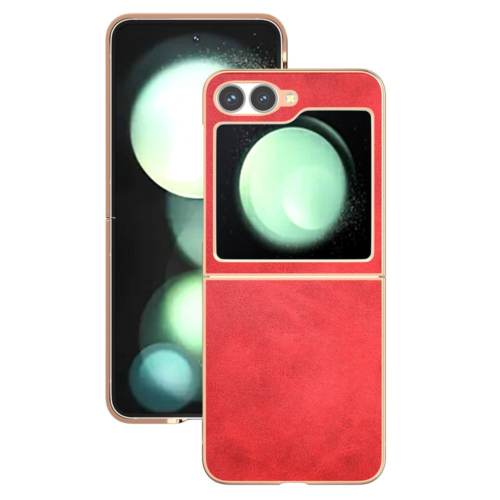 For Samsung Galaxy Z Flip7 FE 5G / Z Flip6 5G Case Electroplating Phone Cover Cowhide Texture PU+TPU Protective Case - Red