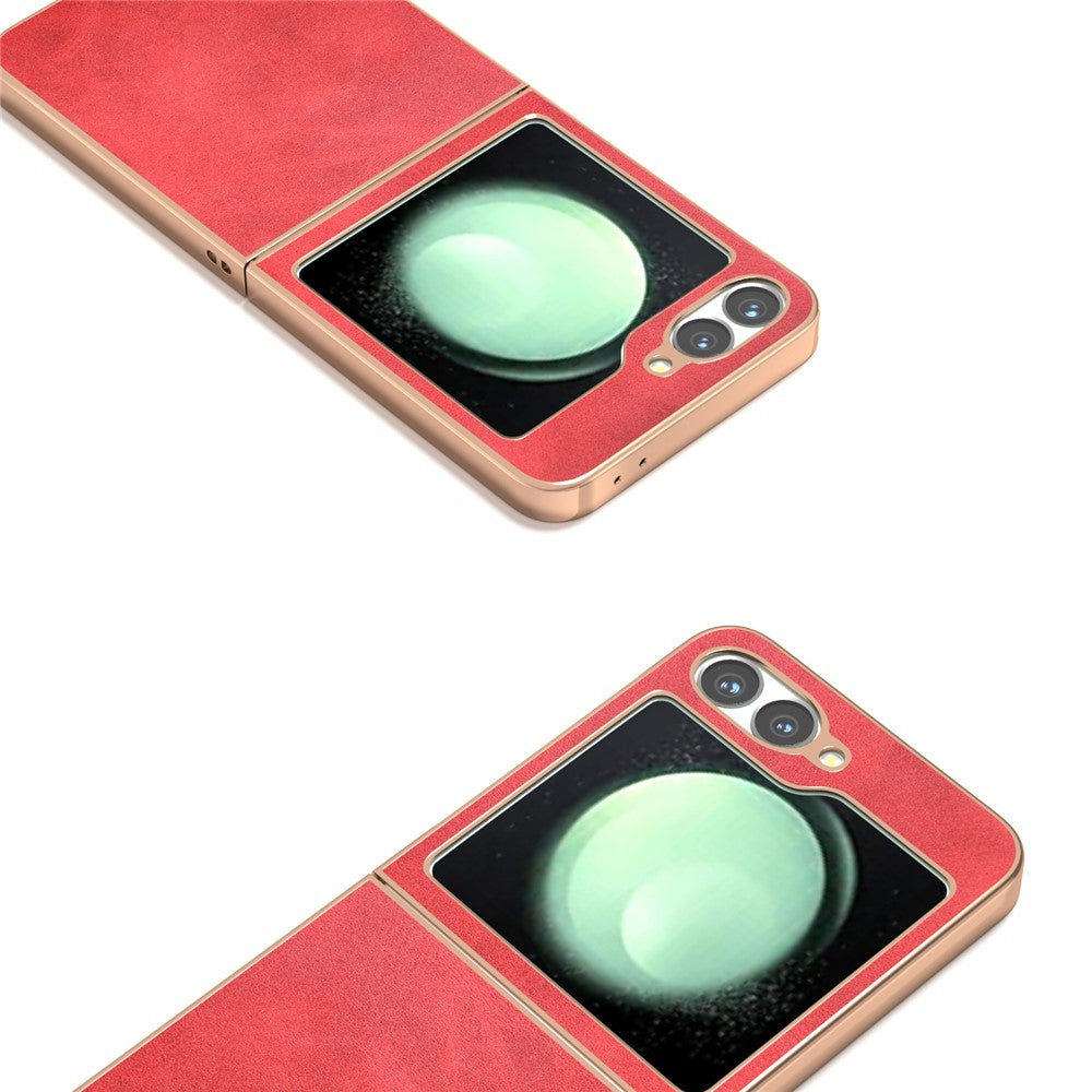 For Samsung Galaxy Z Flip7 FE 5G / Z Flip6 5G Case Electroplating Phone Cover Cowhide Texture PU+TPU Protective Case - Red