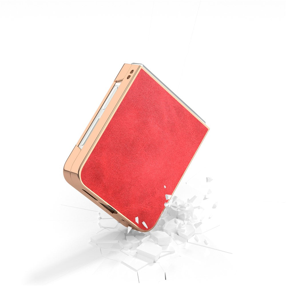 For Samsung Galaxy Z Flip7 FE 5G / Z Flip6 5G Case Electroplating Phone Cover Cowhide Texture PU+TPU Protective Case - Red