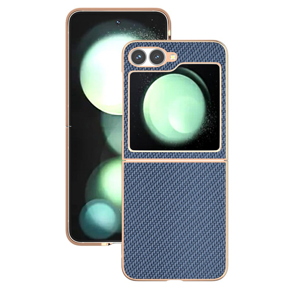 For Samsung Galaxy Z Flip7 FE 5G / Z Flip6 5G Case Electroplating Phone Cover Carbon Fiber Texture PU+TPU Protective Case - Baby Blue