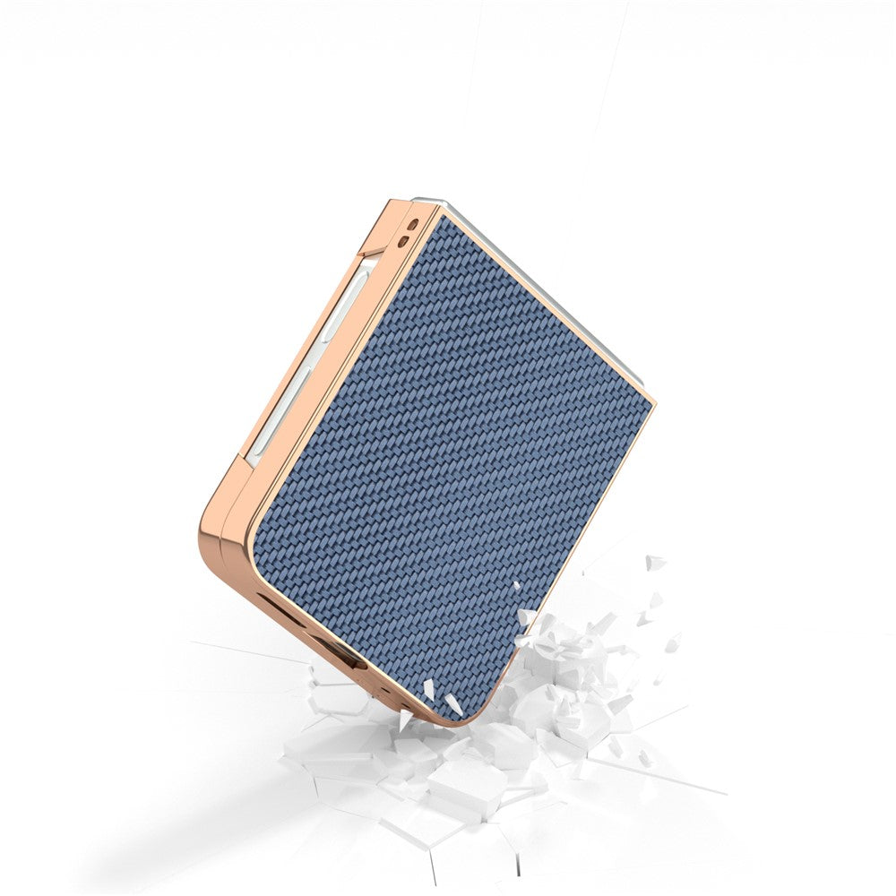 For Samsung Galaxy Z Flip7 FE 5G / Z Flip6 5G Case Electroplating Phone Cover Carbon Fiber Texture PU+TPU Protective Case - Baby Blue