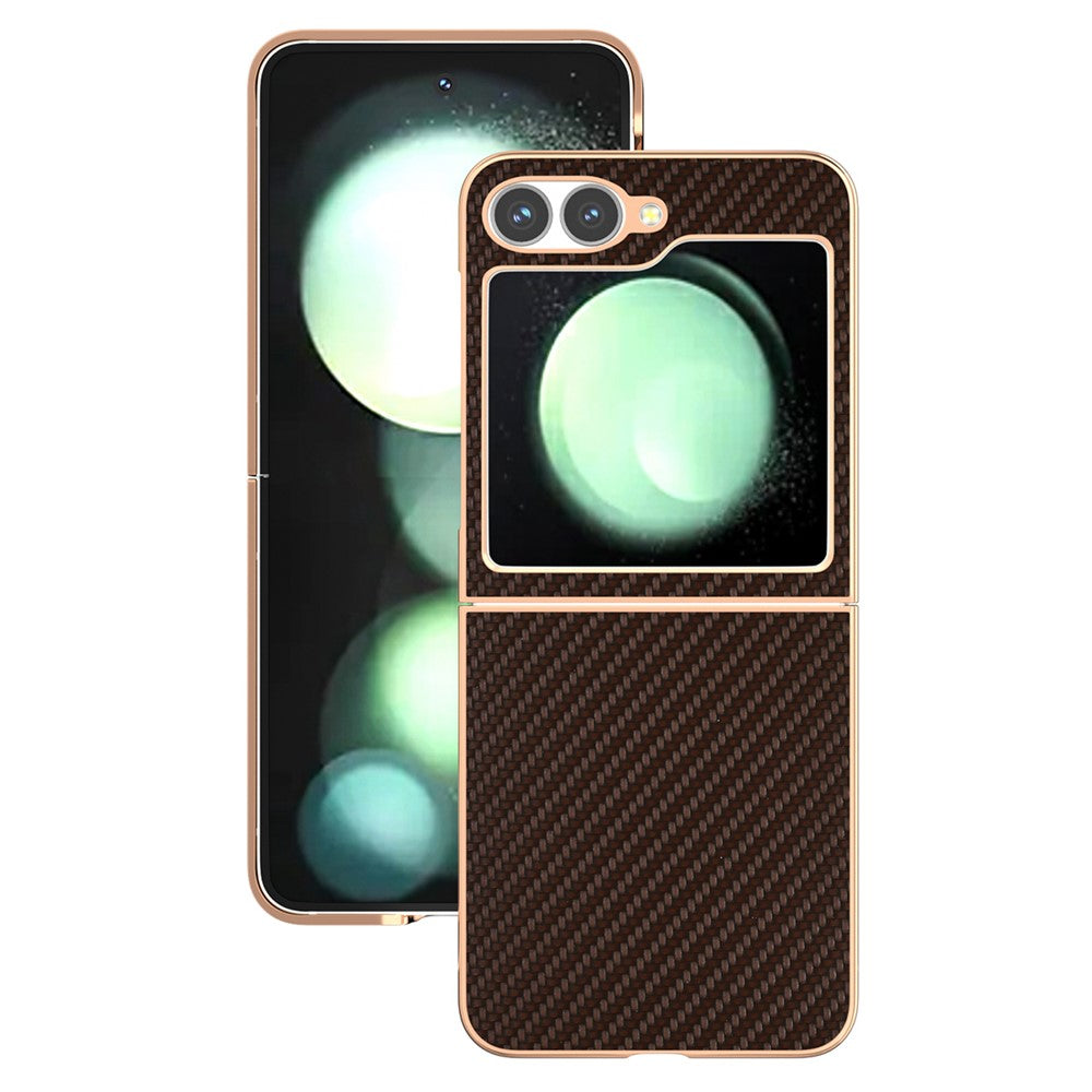 For Samsung Galaxy Z Flip7 FE 5G / Z Flip6 5G Case Electroplating Phone Cover Carbon Fiber Texture PU+TPU Protective Case - Brown