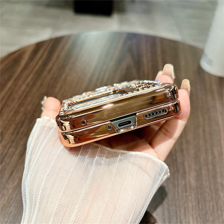 For Huawei nova Flip 5G Case Leopard Pattern Ring Holder Rhinestone Hard PC Phone Cover - Black