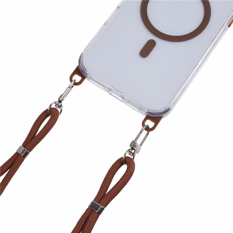 For iPhone 16 Pro Clear Case Compatible with MagSafe Shockproof PC+TPU Phone Cover with Long Lanyard - Retro Gold