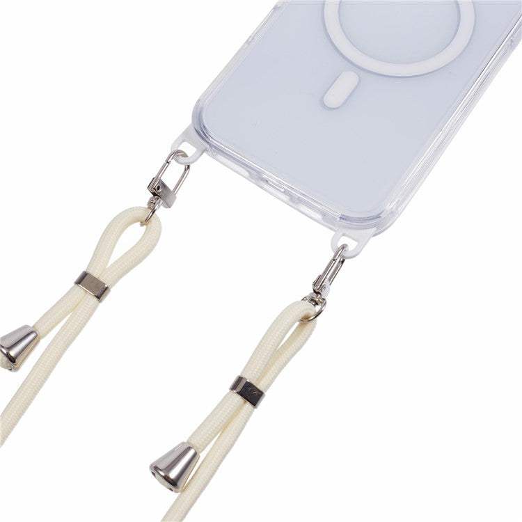 For iPhone 16 Pro Clear Case Compatible with MagSafe Shockproof PC+TPU Phone Cover with Long Lanyard - White