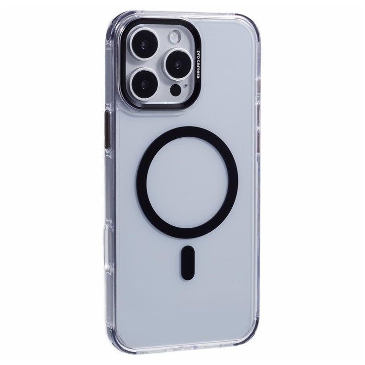 For iPhone 16 Pro Clear Case Compatible with MagSafe Four Corners Anti-Drop PC+TPU Phone Cover - Black