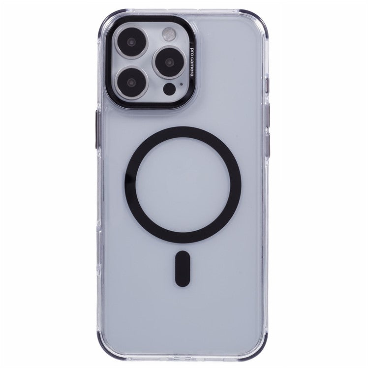 For iPhone 16 Pro Clear Case Compatible with MagSafe Four Corners Anti-Drop PC+TPU Phone Cover - Black