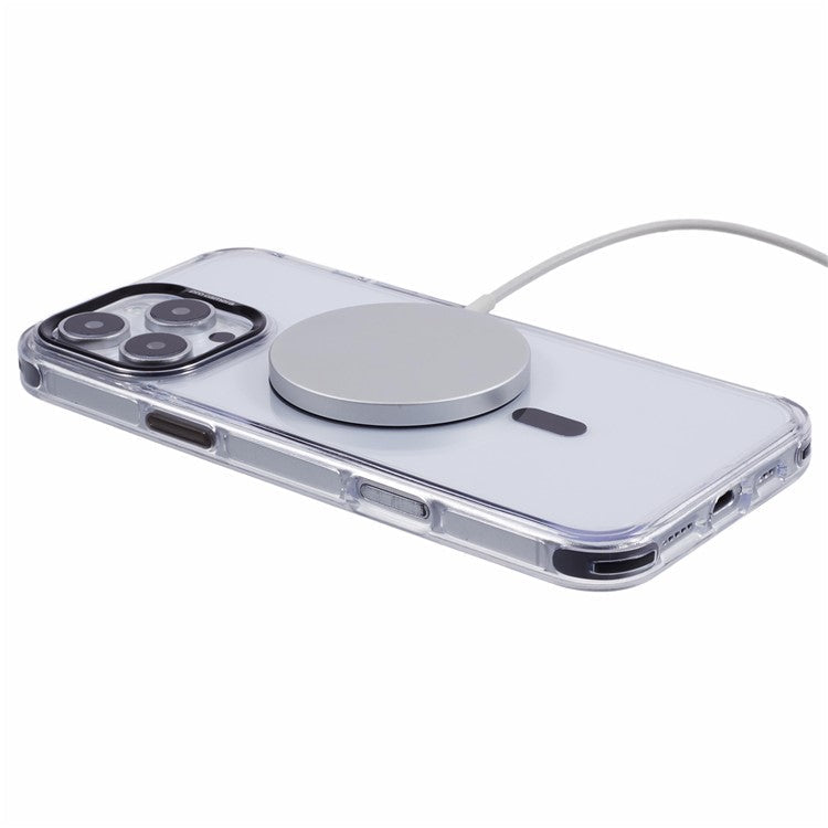 For iPhone 16 Pro Clear Case Compatible with MagSafe Four Corners Anti-Drop PC+TPU Phone Cover - Black