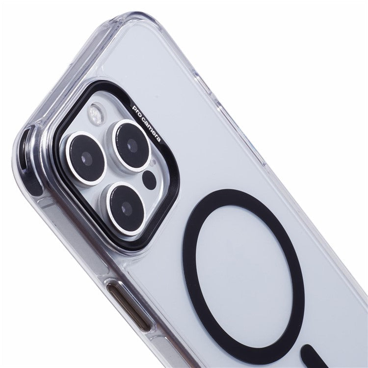 For iPhone 16 Pro Clear Case Compatible with MagSafe Four Corners Anti-Drop PC+TPU Phone Cover - Black