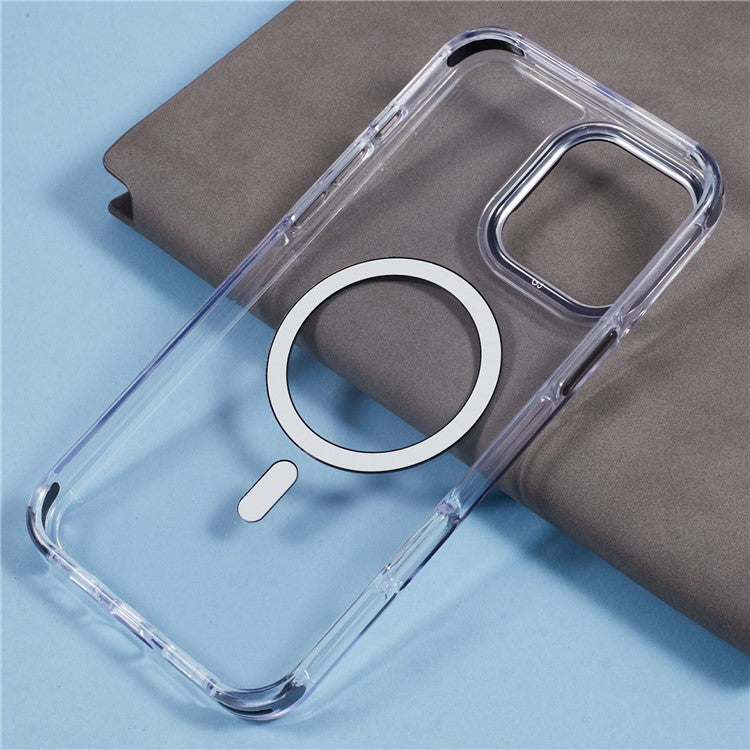 For iPhone 16 Pro Clear Case Compatible with MagSafe Four Corners Anti-Drop PC+TPU Phone Cover - Black