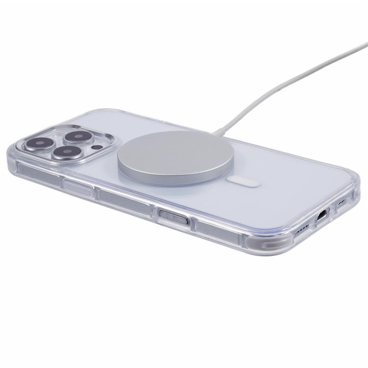 For iPhone 16 Pro Clear Case Compatible with MagSafe Four Corners Anti-Drop PC+TPU Phone Cover - White