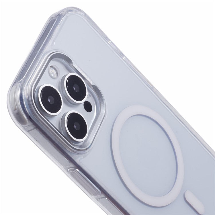 For iPhone 16 Pro Clear Case Compatible with MagSafe Four Corners Anti-Drop PC+TPU Phone Cover - White