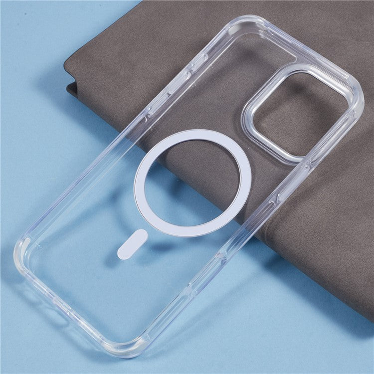 For iPhone 16 Pro Clear Case Compatible with MagSafe Four Corners Anti-Drop PC+TPU Phone Cover - White