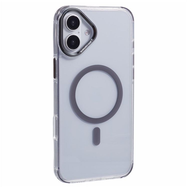 For iPhone 16 Clear Case Compatible with MagSafe Four Corners Anti-Drop PC+TPU Phone Cover - Grey