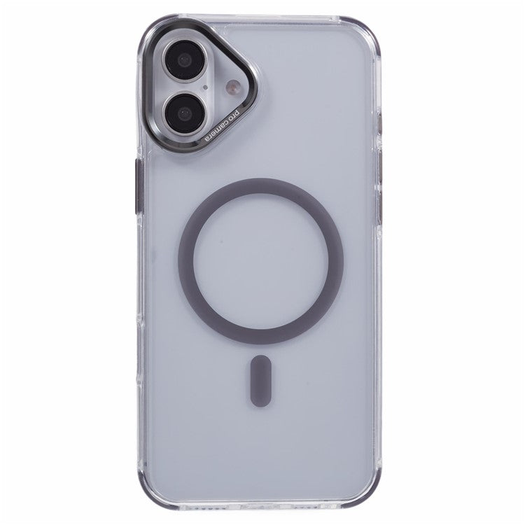 For iPhone 16 Clear Case Compatible with MagSafe Four Corners Anti-Drop PC+TPU Phone Cover - Grey