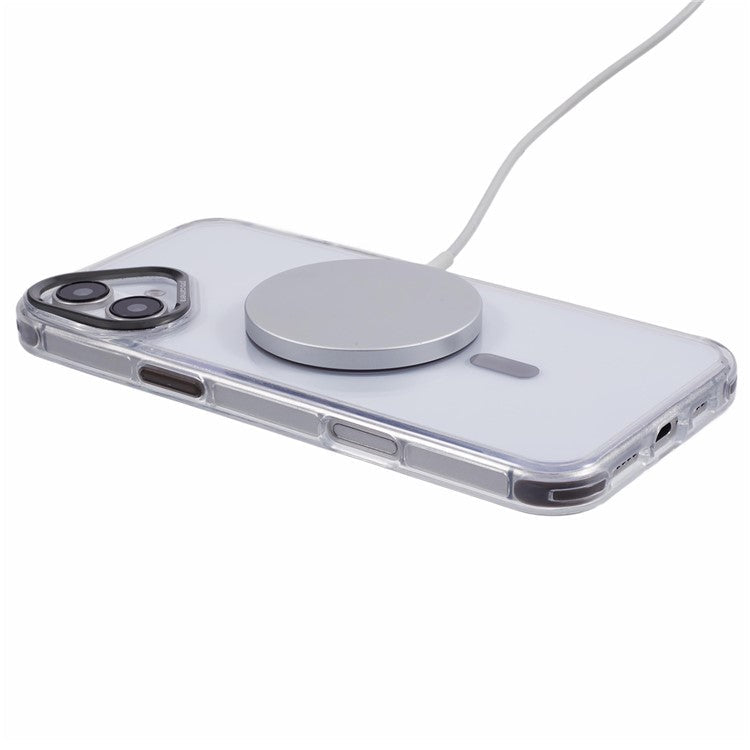 For iPhone 16 Clear Case Compatible with MagSafe Four Corners Anti-Drop PC+TPU Phone Cover - Grey