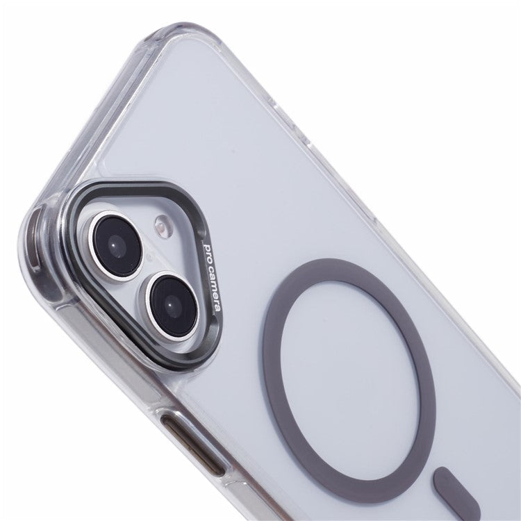 For iPhone 16 Clear Case Compatible with MagSafe Four Corners Anti-Drop PC+TPU Phone Cover - Grey