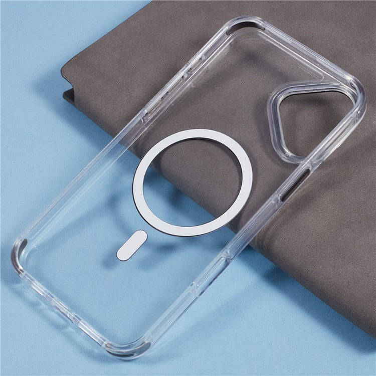 For iPhone 16 Clear Case Compatible with MagSafe Four Corners Anti-Drop PC+TPU Phone Cover - Grey