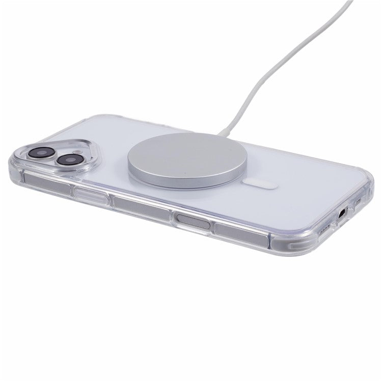 For iPhone 16 Clear Case Compatible with MagSafe Four Corners Anti-Drop PC+TPU Phone Cover - White