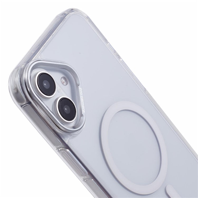 For iPhone 16 Clear Case Compatible with MagSafe Four Corners Anti-Drop PC+TPU Phone Cover - White