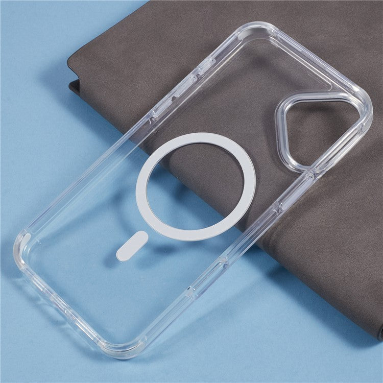 For iPhone 16 Clear Case Compatible with MagSafe Four Corners Anti-Drop PC+TPU Phone Cover - White