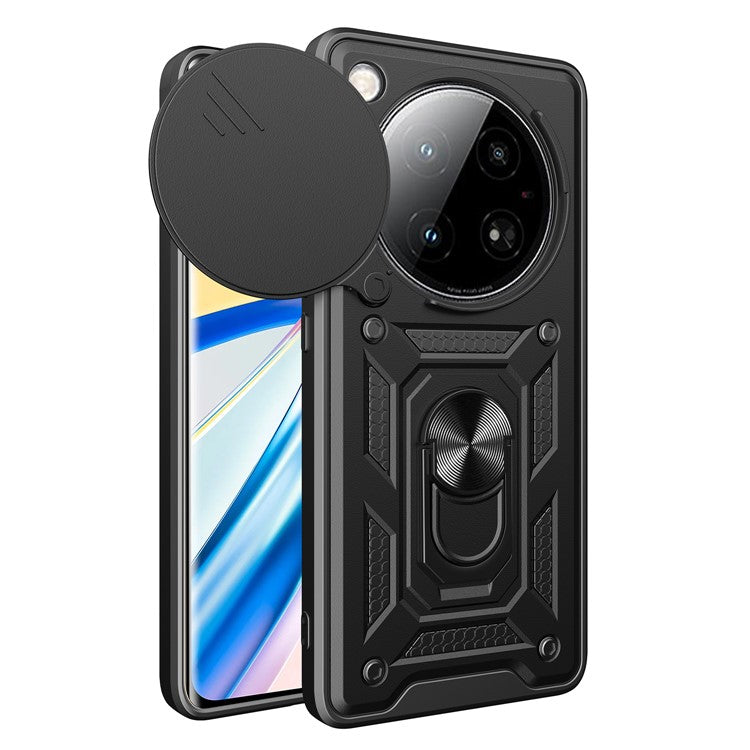 For Infinix Zero 40 5G Case with Slide Camera Lid PC+TPU Kickstand Phone Cover - Black