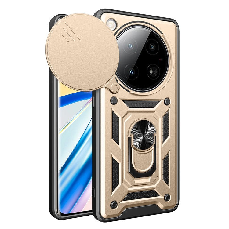 For Infinix Zero 40 5G Case with Slide Camera Lid PC+TPU Kickstand Phone Cover - Gold