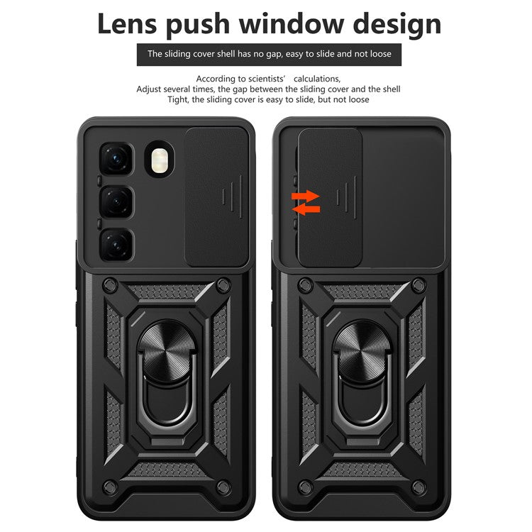 For Infinix Hot 50 4G Case with Slide Camera Lid PC+TPU Kickstand Phone Cover - Red