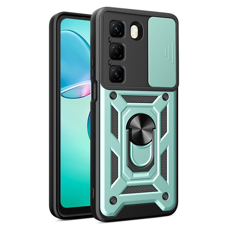 For Infinix Hot 50 4G Case with Slide Camera Lid PC+TPU Kickstand Phone Cover - Green