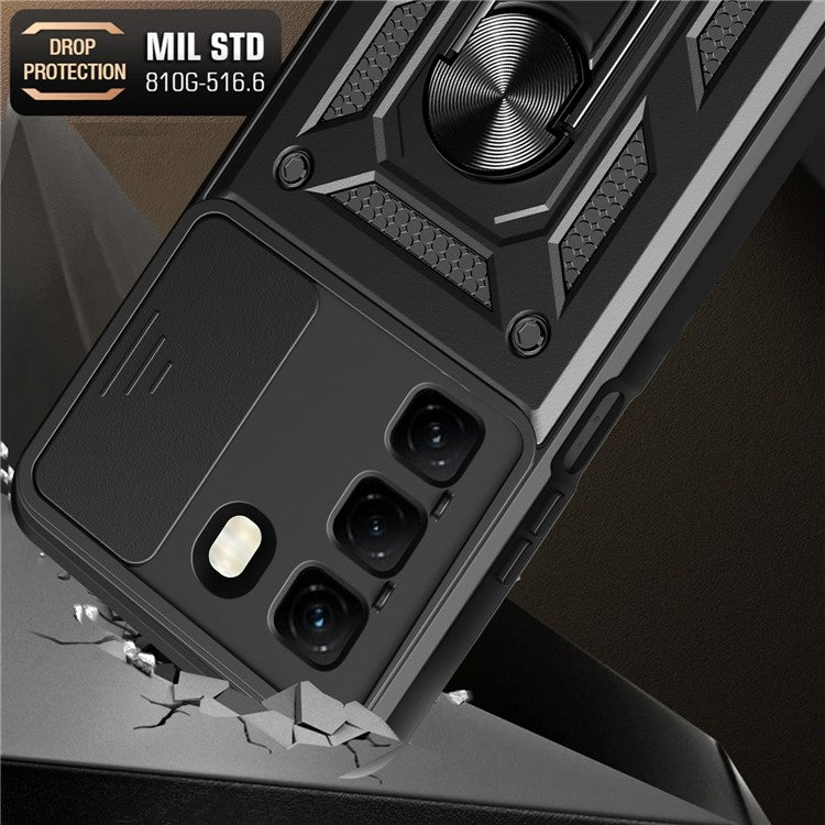 For Infinix Hot 50 4G Case with Slide Camera Lid PC+TPU Kickstand Phone Cover - Rose Gold