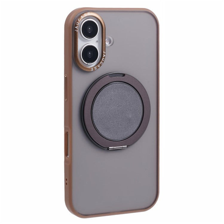 JAUCASE For iPhone 16 Case Rotary Kickstand PC+TPU Phone Cover Compatible with MagSafe - Gold
