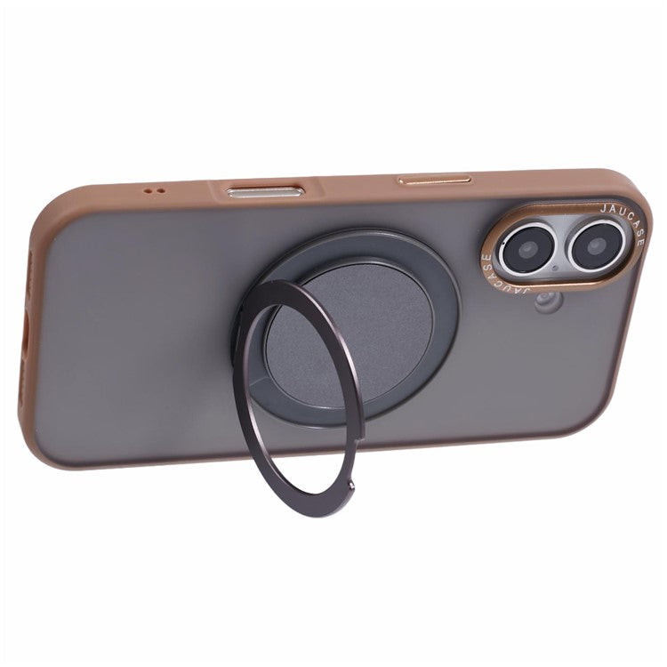 JAUCASE For iPhone 16 Case Rotary Kickstand PC+TPU Phone Cover Compatible with MagSafe - Gold
