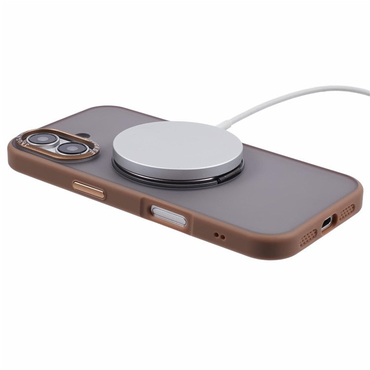 JAUCASE For iPhone 16 Case Rotary Kickstand PC+TPU Phone Cover Compatible with MagSafe - Gold