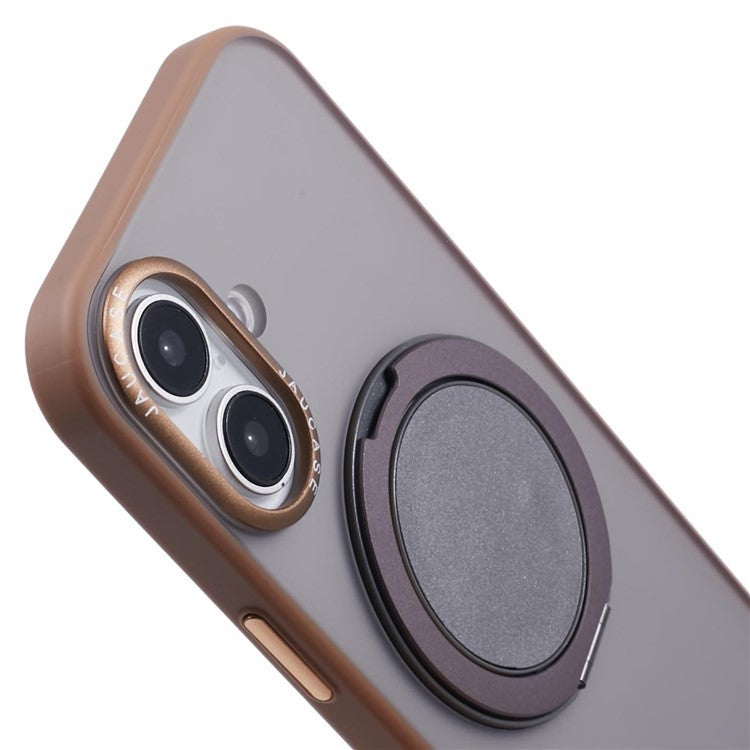 JAUCASE For iPhone 16 Case Rotary Kickstand PC+TPU Phone Cover Compatible with MagSafe - Gold