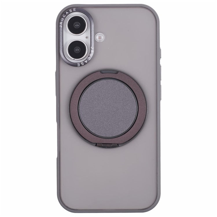 JAUCASE For iPhone 16 Case Rotary Kickstand PC+TPU Phone Cover Compatible with MagSafe - Grey