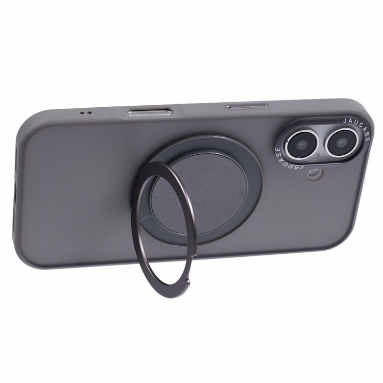 JAUCASE For iPhone 16 Case Rotary Kickstand PC+TPU Phone Cover Compatible with MagSafe - Grey