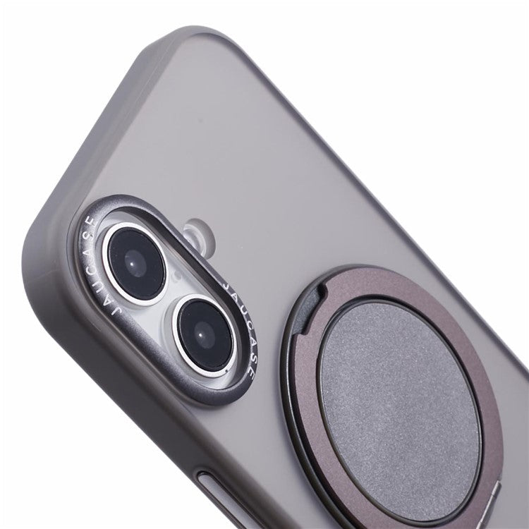 JAUCASE For iPhone 16 Case Rotary Kickstand PC+TPU Phone Cover Compatible with MagSafe - Grey