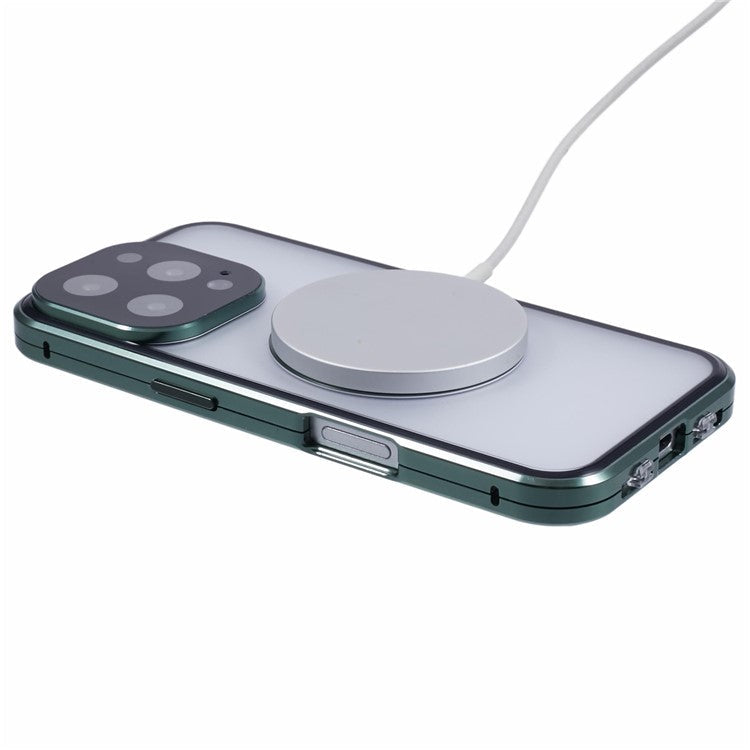 For iPhone 16 Pro Case Double Sides Tempered Glass Phone Cover Compatible with MagSafe Full Protector - Green