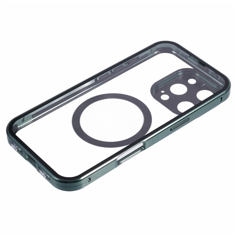 For iPhone 16 Pro Case Double Sides Tempered Glass Phone Cover Compatible with MagSafe Full Protector - Green