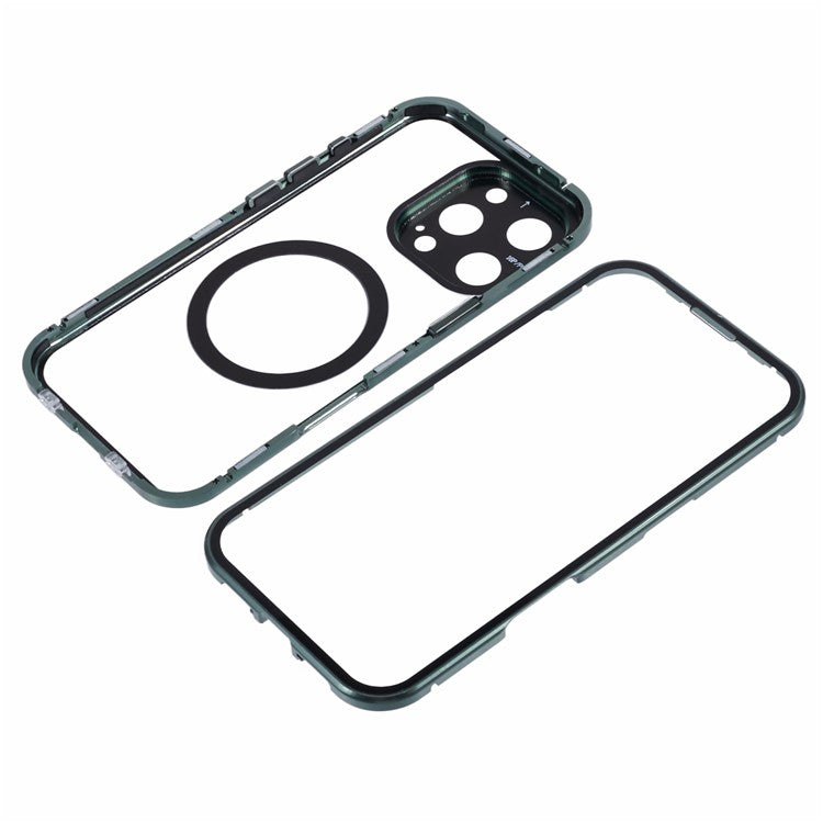 For iPhone 16 Pro Case Double Sides Tempered Glass Phone Cover Compatible with MagSafe Full Protector - Green