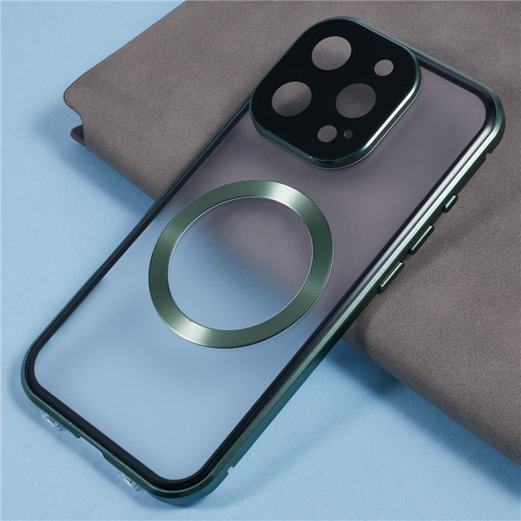 For iPhone 16 Pro Case Double Sides Tempered Glass Phone Cover Compatible with MagSafe Full Protector - Green