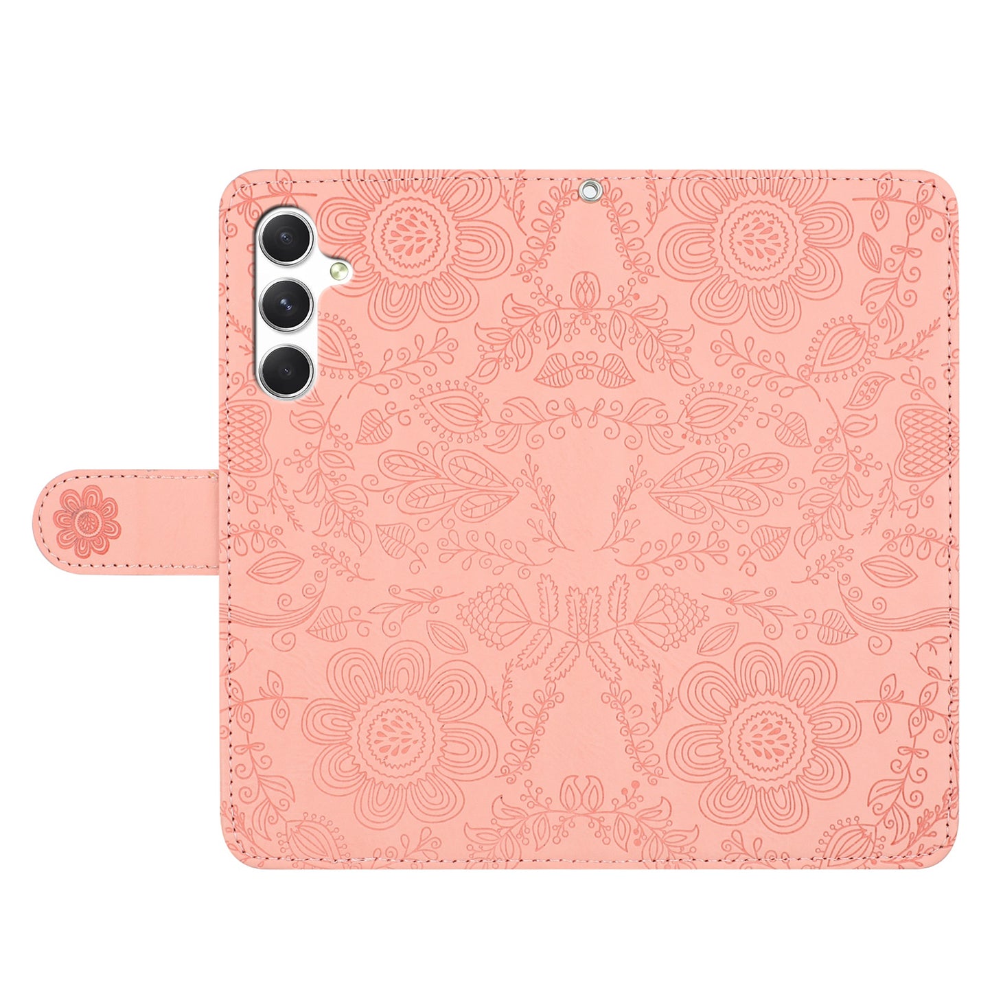 For Samsung Galaxy A16 5G / 4G Case Flower Imprint Leather Flip Wallet Phone Cover with Wrist Strap - Pink