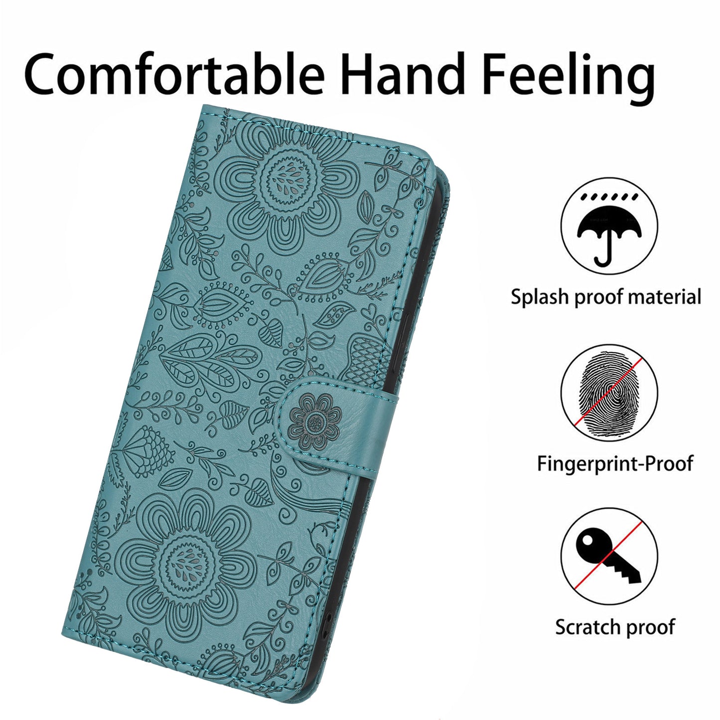 For Samsung Galaxy A16 5G / 4G Case Flower Imprint Leather Flip Wallet Phone Cover with Wrist Strap - Blackish Green