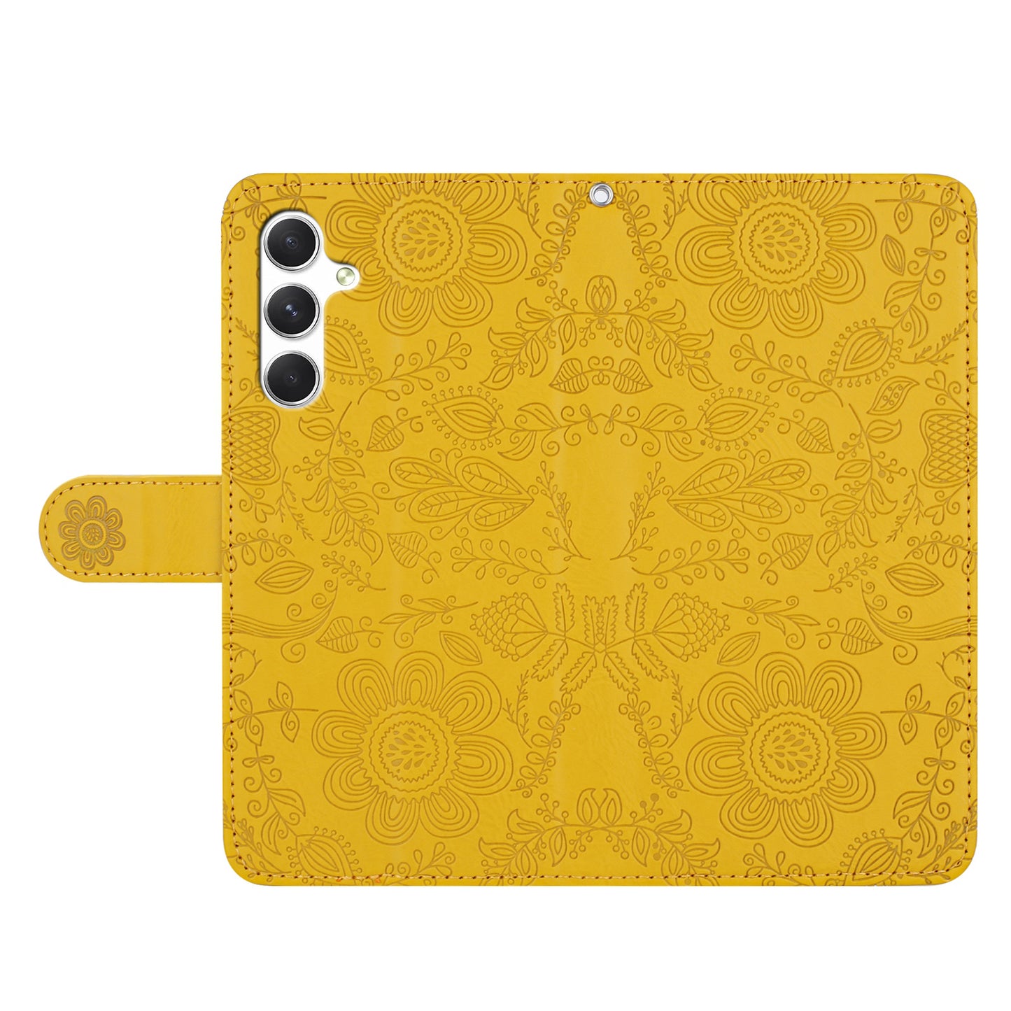 For Samsung Galaxy A16 5G / 4G Case Flower Imprint Leather Flip Wallet Phone Cover with Wrist Strap - Yellow