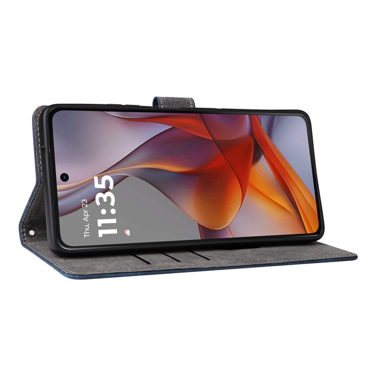 For Motorola Moto G75 5G Wallet Case RFID Blocking PU Leather Cover Stand View - Blue