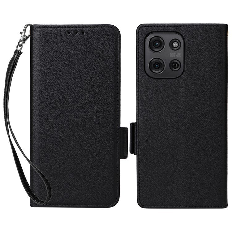 For Motorola Moto G75 5G Case Litchi Texture PU Leather Wallet Flip Phone Cover - Black