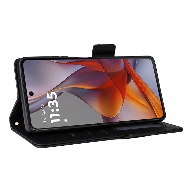 For Motorola Moto G75 5G Case Litchi Texture PU Leather Wallet Flip Phone Cover - Black