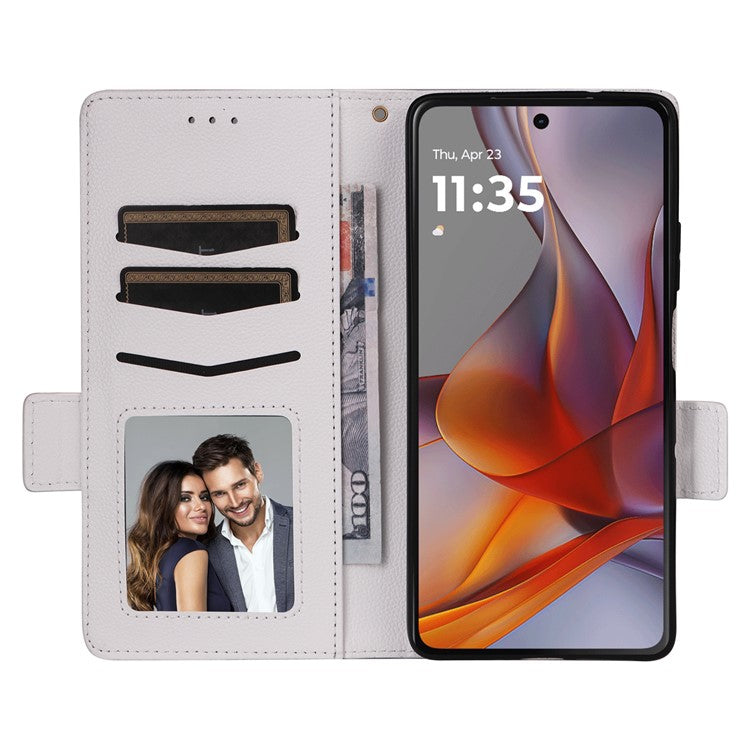 For Motorola Moto G75 5G Case Litchi Texture PU Leather Wallet Flip Phone Cover - White