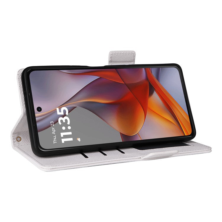 For Motorola Moto G75 5G Case Litchi Texture PU Leather Wallet Flip Phone Cover - White